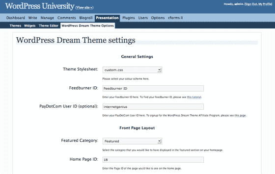 Dream Theme Options